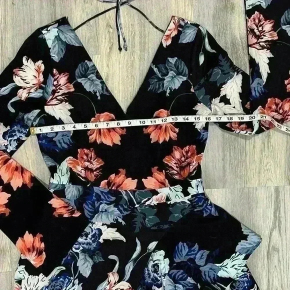 Cooper St Black Floral Long Sleeve V Neck Mini Dress Multi Layer Skirt Size 6 - Picture 3 of 6